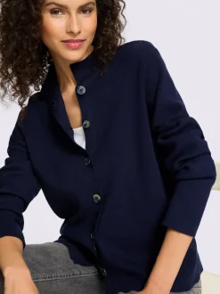 Cardigan en interlock avec col montant et fines manches