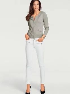 Cardigan en tricot ajouré avec manches longues zippé