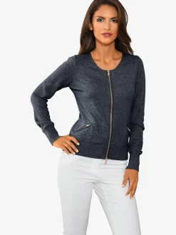 Cardigan en tricot ajouré avec manches longues zippé
