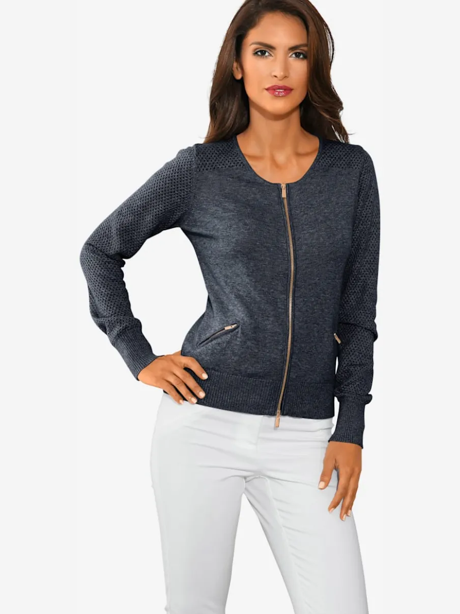 Cardigan en tricot ajouré avec manches longues zippé