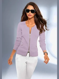 Cardigan en tricot ajouré avec manches longues zippé