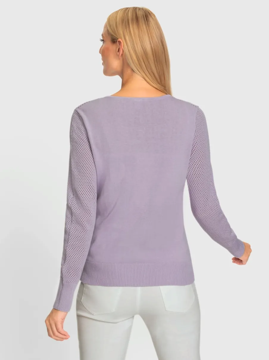Cardigan en tricot ajouré avec manches longues zippé