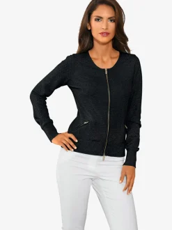 Cardigan en tricot ajouré avec manches longues zippé