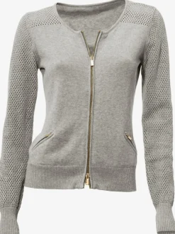 Cardigan en tricot ajouré avec manches longues zippé