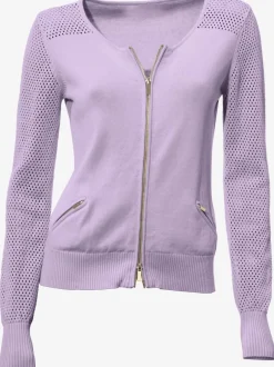 Cardigan en tricot ajouré avec manches longues zippé