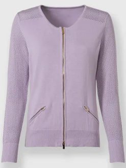 Cardigan en tricot ajouré avec manches longues zippé
