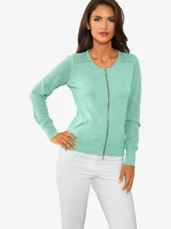 Cardigan en tricot ajouré avec manches longues zippé