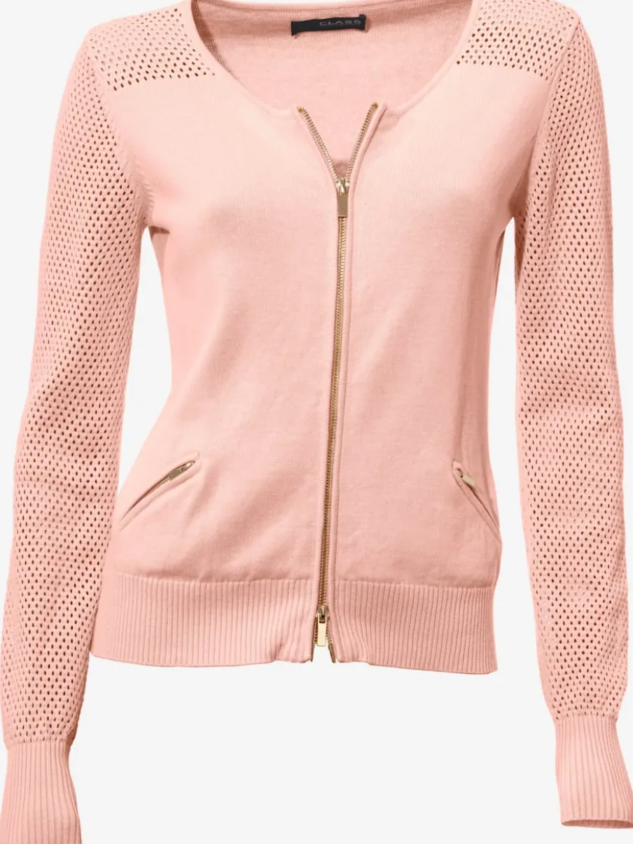 Cardigan en tricot ajouré avec manches longues zippé