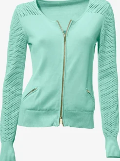 Cardigan en tricot ajouré avec manches longues zippé