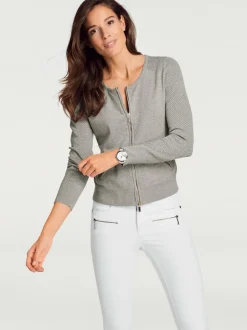 Cardigan en tricot ajouré avec manches longues zippé