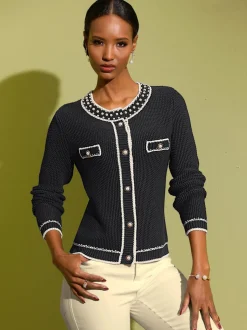 Cardigan en tricot avec col rond et manches longues à bords-côtes