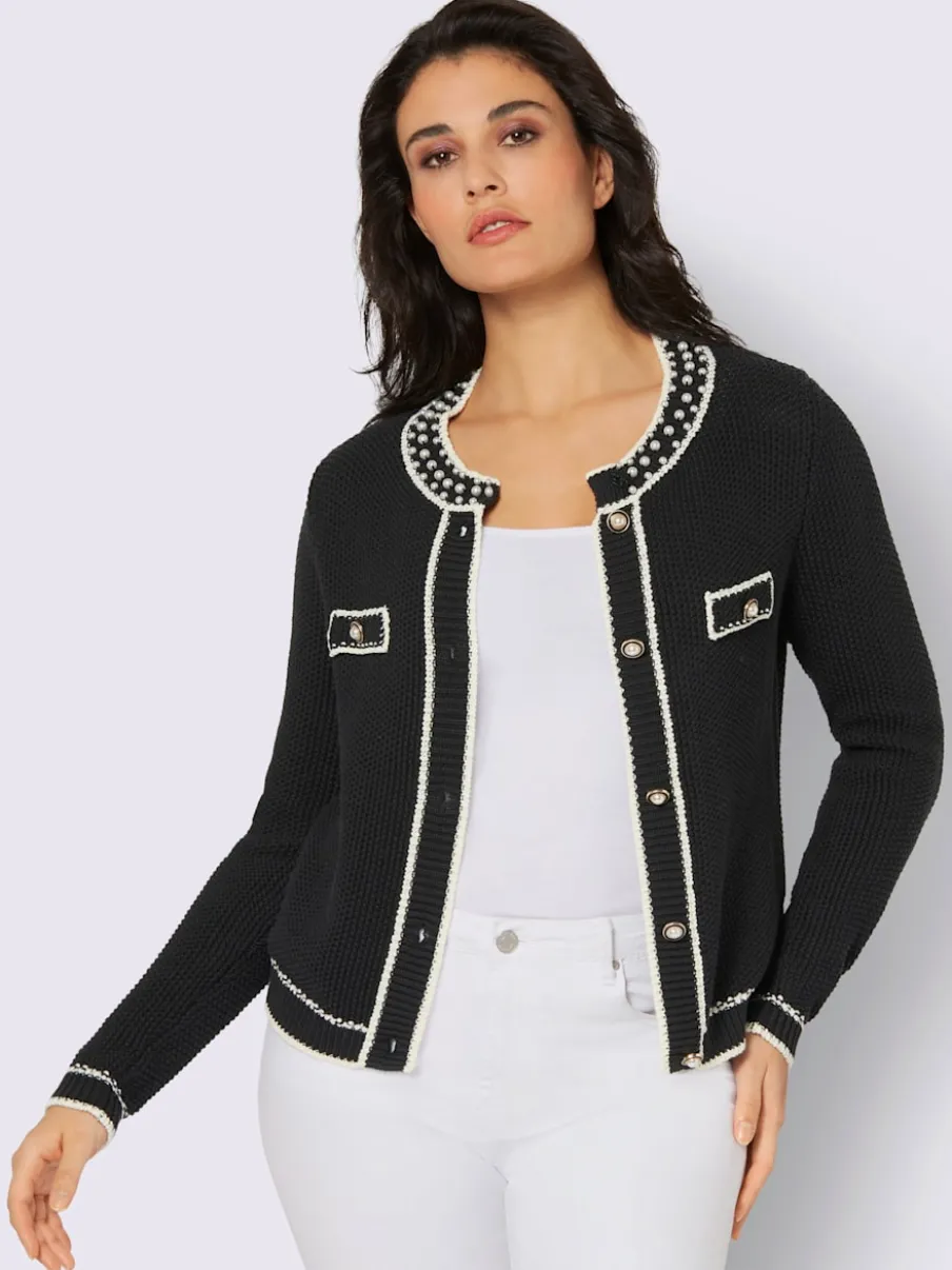 Cardigan en tricot avec col rond et manches longues à bords-côtes