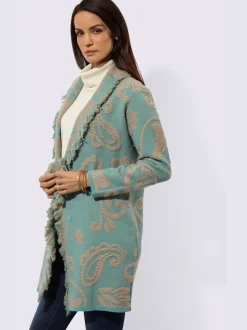 Cardigan en tricot jacquard avec col châle et franges