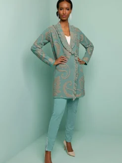 Cardigan en tricot jacquard avec col châle et franges