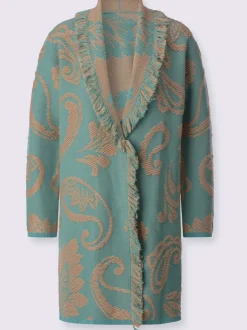 Cardigan en tricot jacquard avec col châle et franges