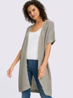 Cardigan long en tricot léger à manches courtes et coupe ouverte