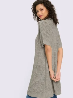 Cardigan long en tricot léger à manches courtes et coupe ouverte