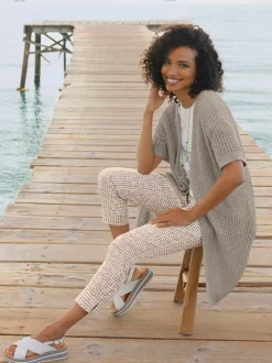 Cardigan long en tricot léger à manches courtes et coupe ouverte