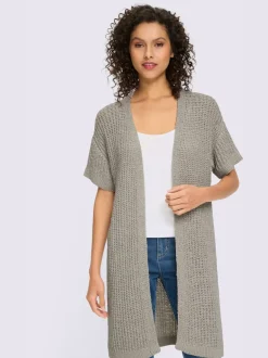 Cardigan long en tricot léger à manches courtes et coupe ouverte