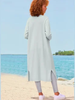 Cardigan long à manches longues en tricot doux avec bords-côtes