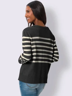 Cardigan à rayures sportives à boutons imitation corne