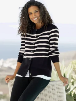Cardigan à rayures sportives à boutons imitation corne