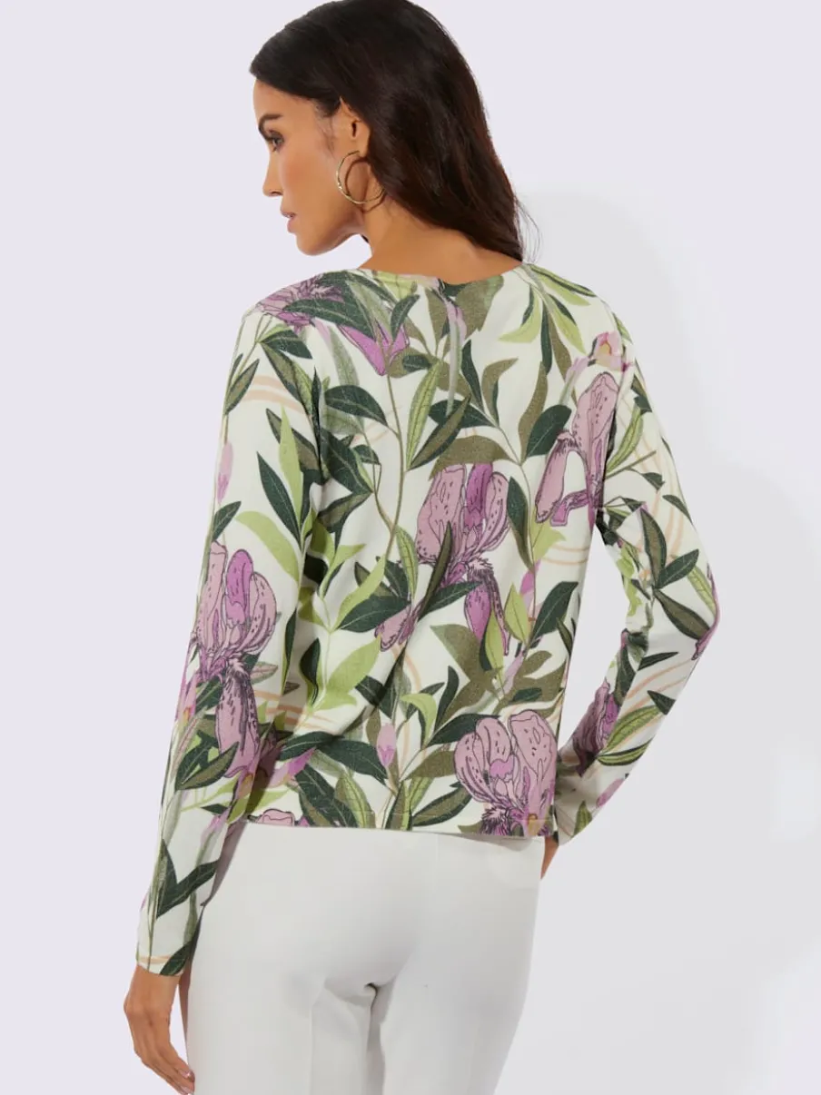 Cardigans à imprimé floral manches longues en tricot doux