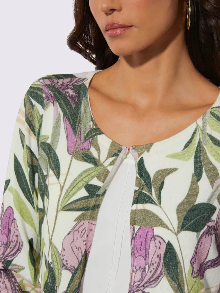 Cardigans à imprimé floral manches longues en tricot doux