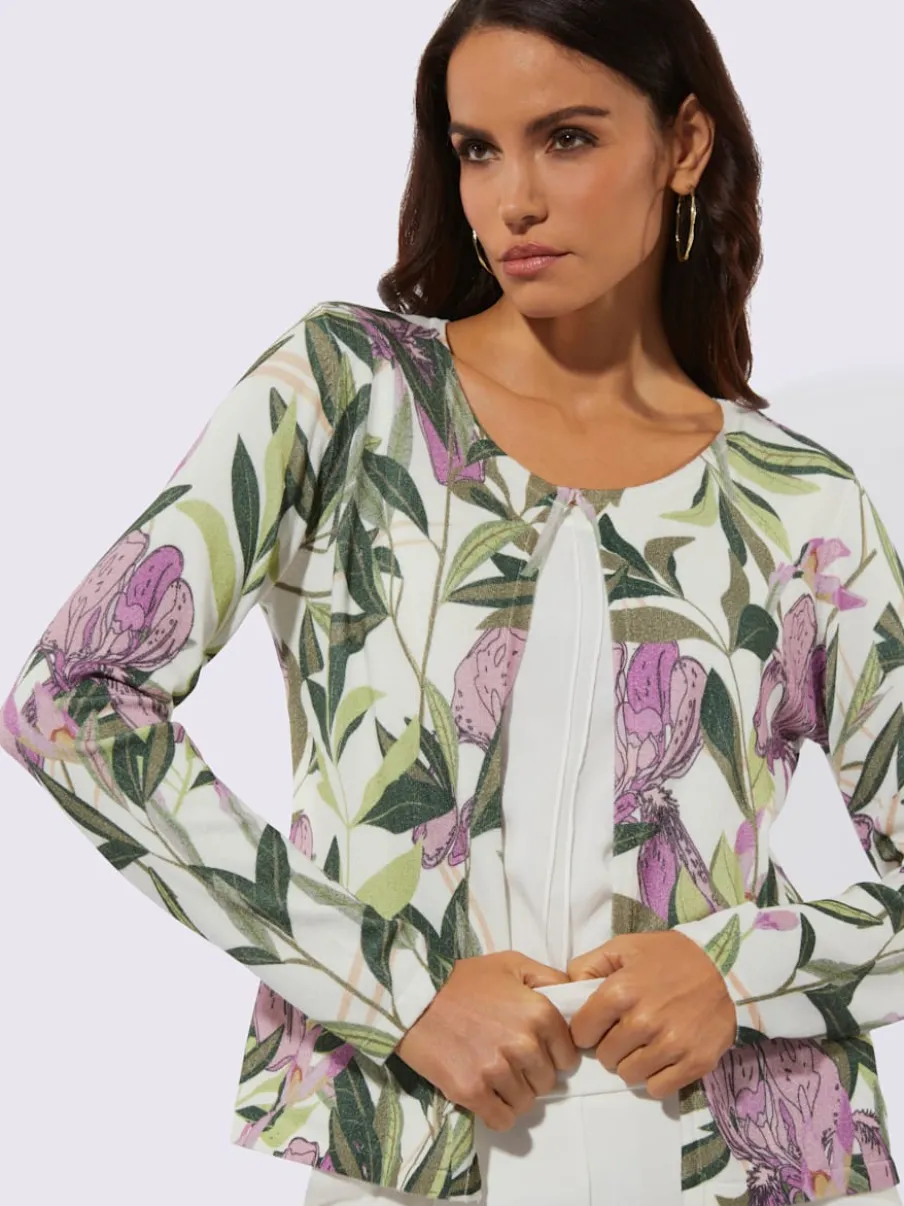 Cardigans à imprimé floral manches longues en tricot doux