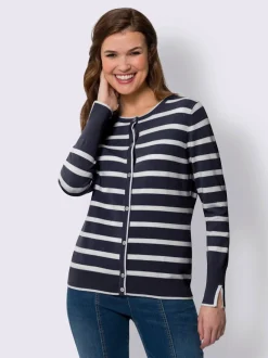 Cardigans à rayures col V manches longues avec boutons