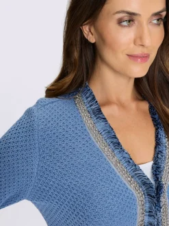 Cardigan à structure jacquard avec pierres brillantes décoratives