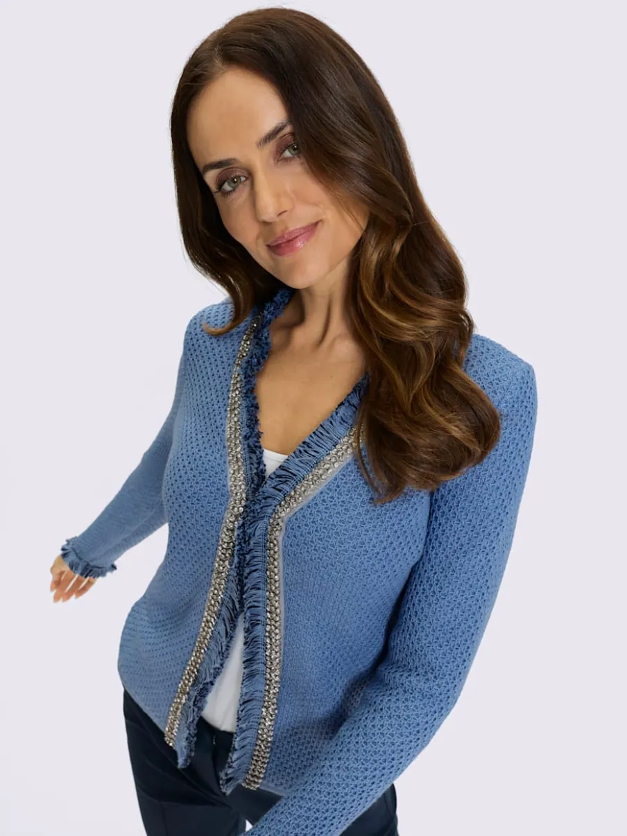 Cardigan à structure jacquard avec pierres brillantes décoratives