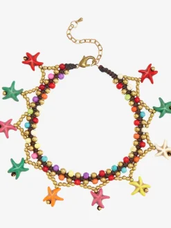 Chaîne de cheville fantaisie avec pendentifs étoile de mer colorés, qui apporte instantanément une ambiance de plage estivale à votre look