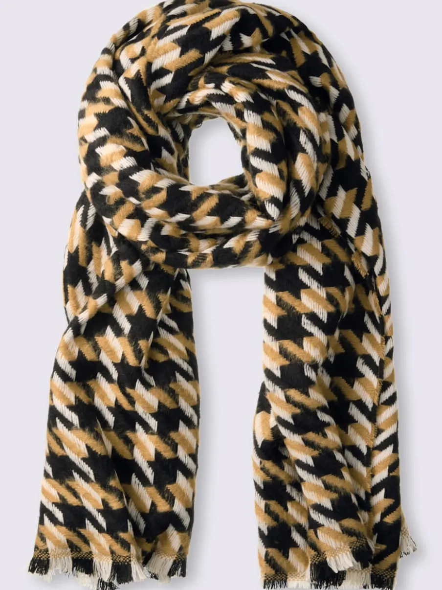 Écharpe en motif pied-de-poule avec franges courtes