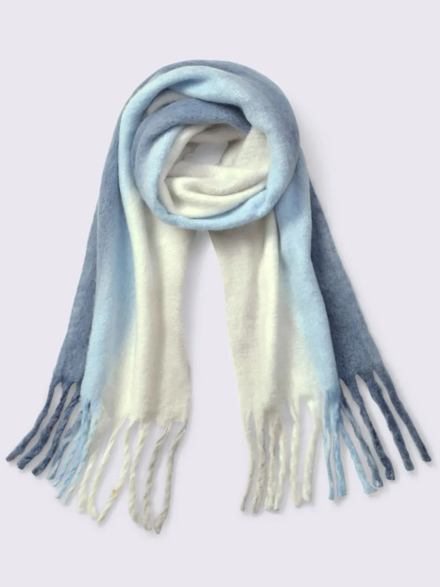 Écharpe moelleuse avec rayures et longues franges