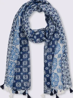 Écharpe à motifs floraux en qualité fluide et légère avec houppes