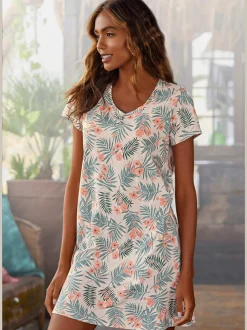 Chemise de nuit confortable avec imprimé palmiers