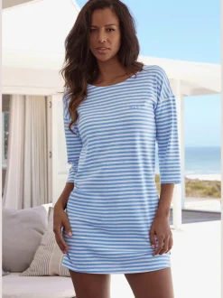 Chemise de nuit courte à rayures en fils teintés