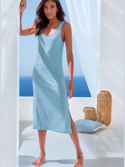 Chemise de nuit robe de nuit longueur mollet en matière côtelée élastique