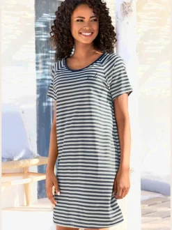 Chemise de nuit t-shirt de nuit rayé avec broderie