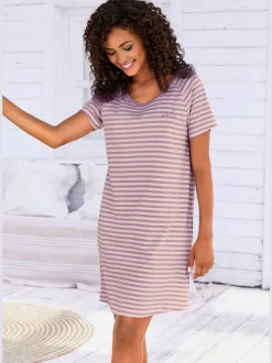 Chemise de nuit t-shirt de nuit rayé avec broderie