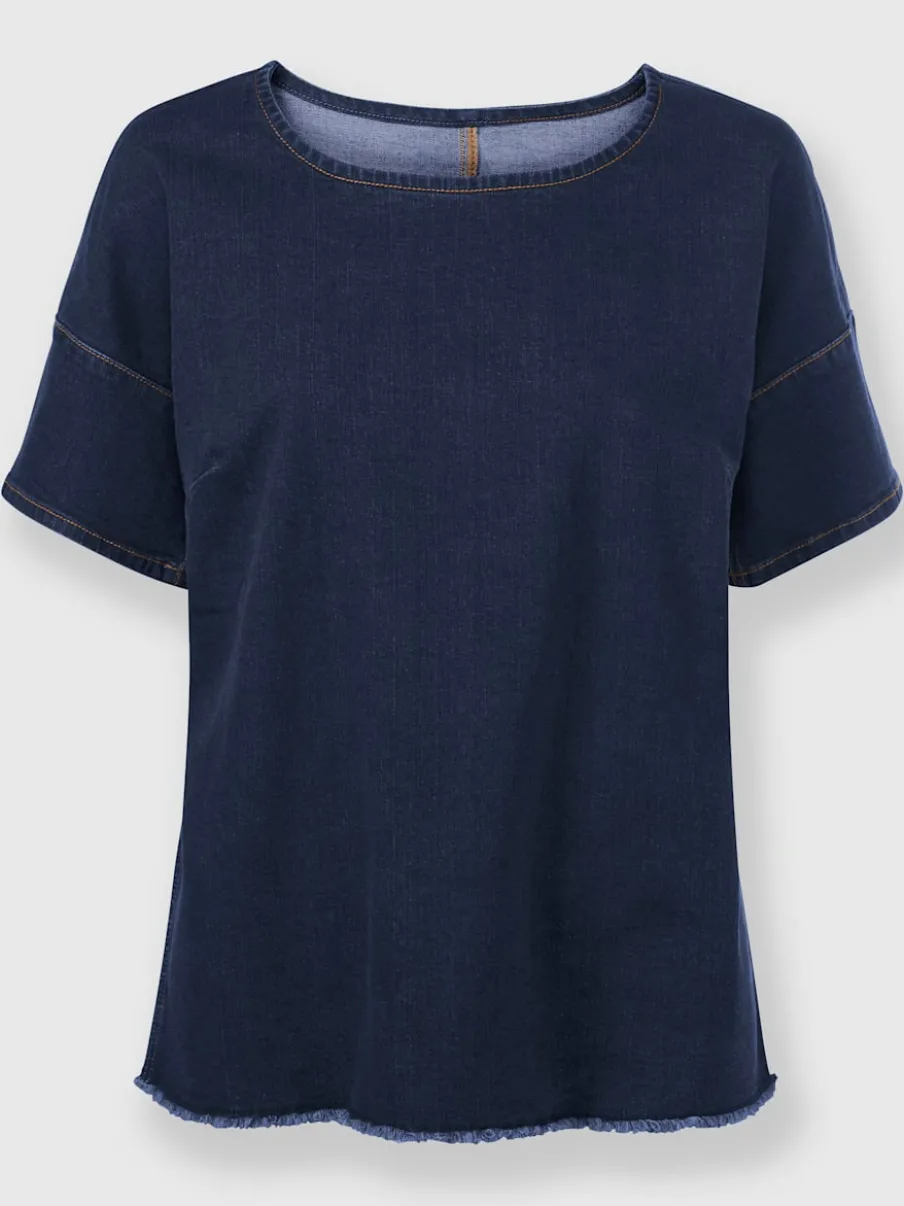 Chemisier ample en denim avec franges et col rond