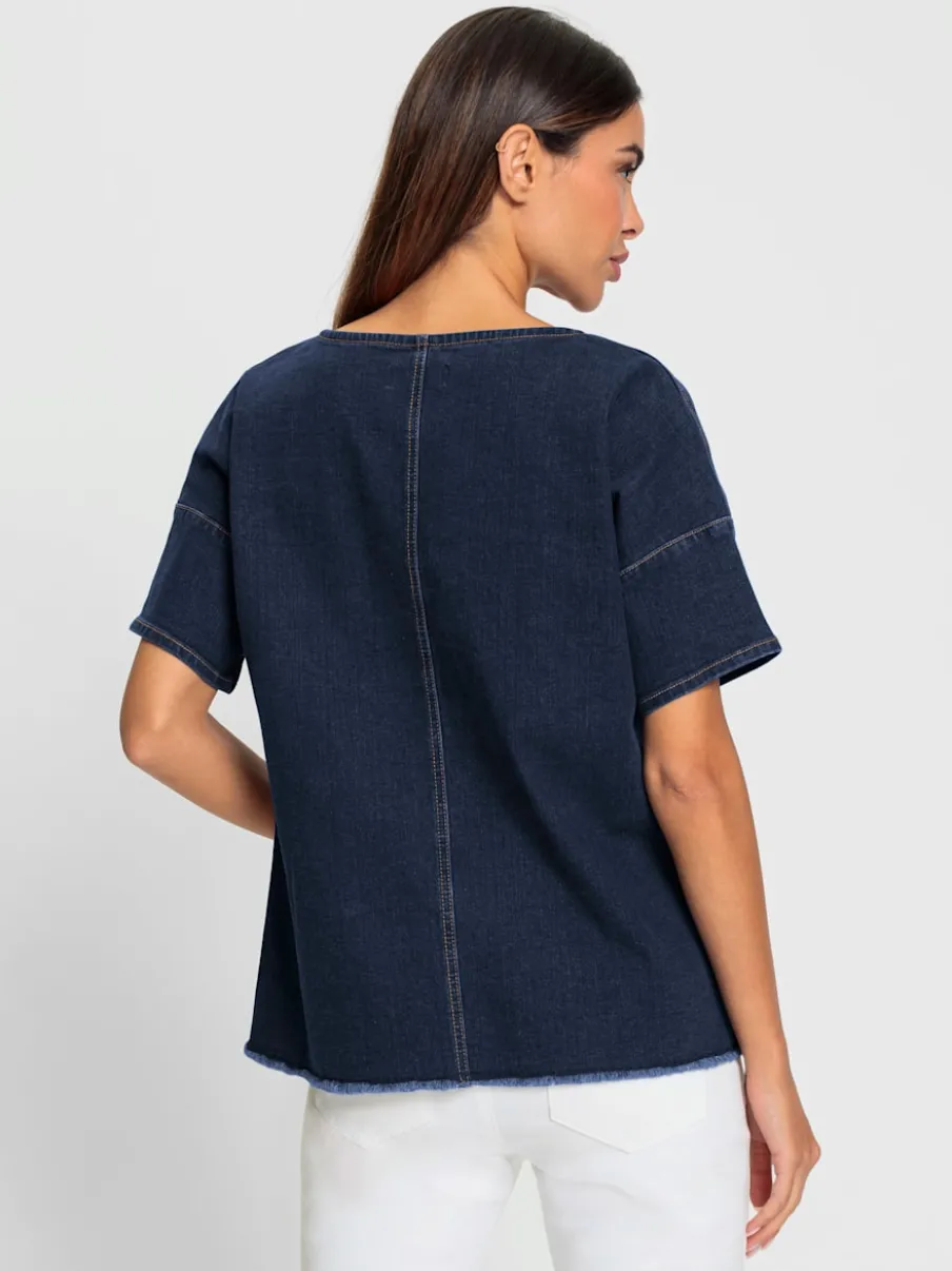 Chemisier ample en denim avec franges et col rond
