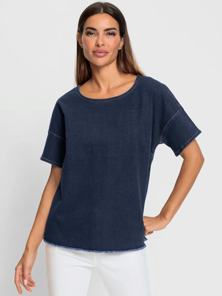 Chemisier ample en denim avec franges et col rond