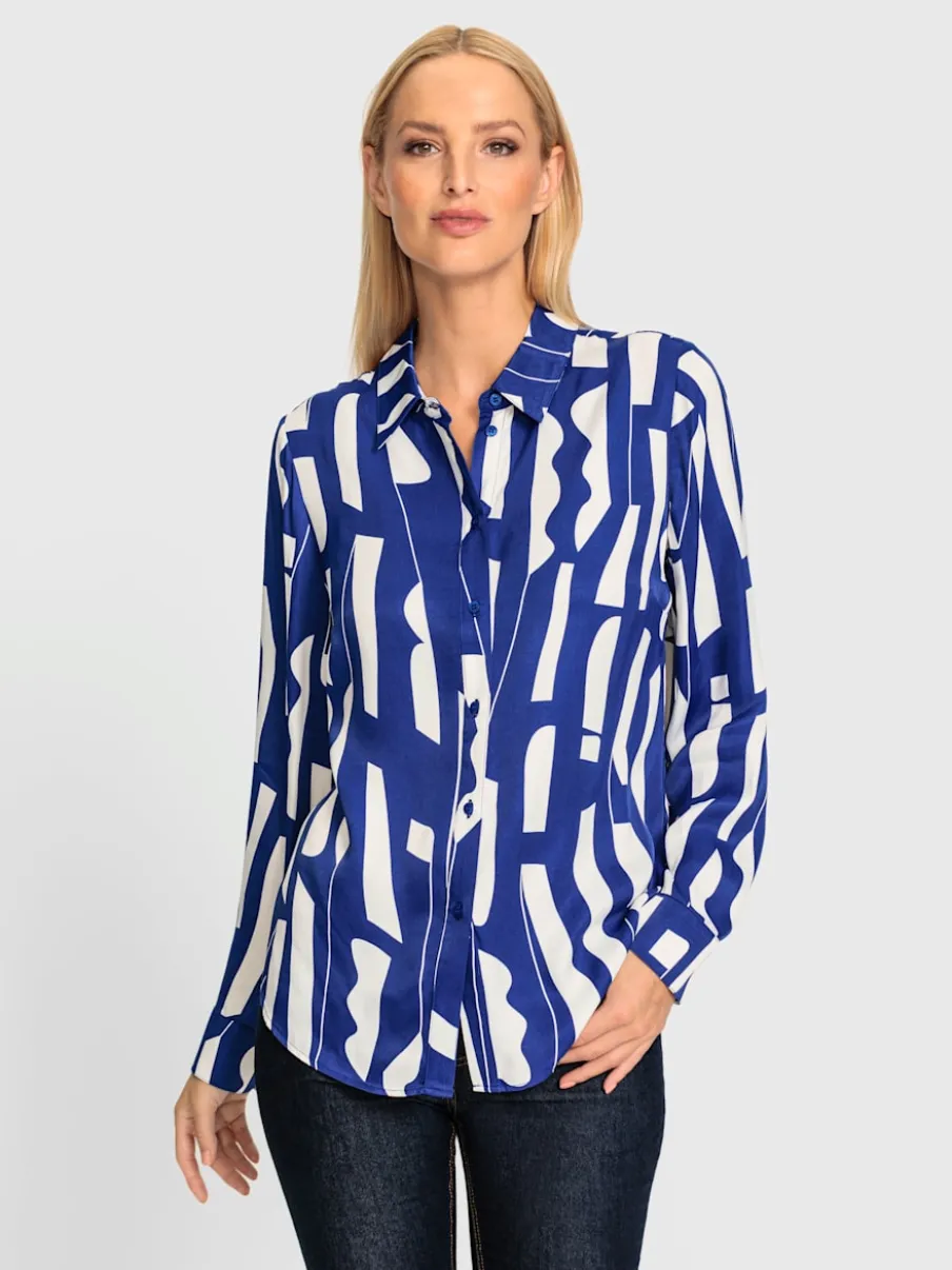 Chemisier avec col chemise manches longues motif graphique