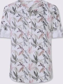 Chemisier avec col V et manches 3/4 à motif feuilles
