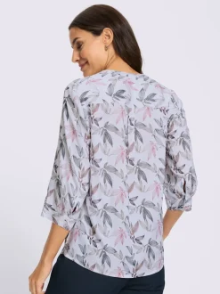 Chemisier avec col V et manches 3/4 à motif feuilles