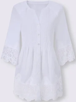 Chemisier avec empiècements en dentelle et manches raglan