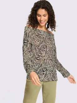 Chemisier avec encolure smockée et motif zèbre