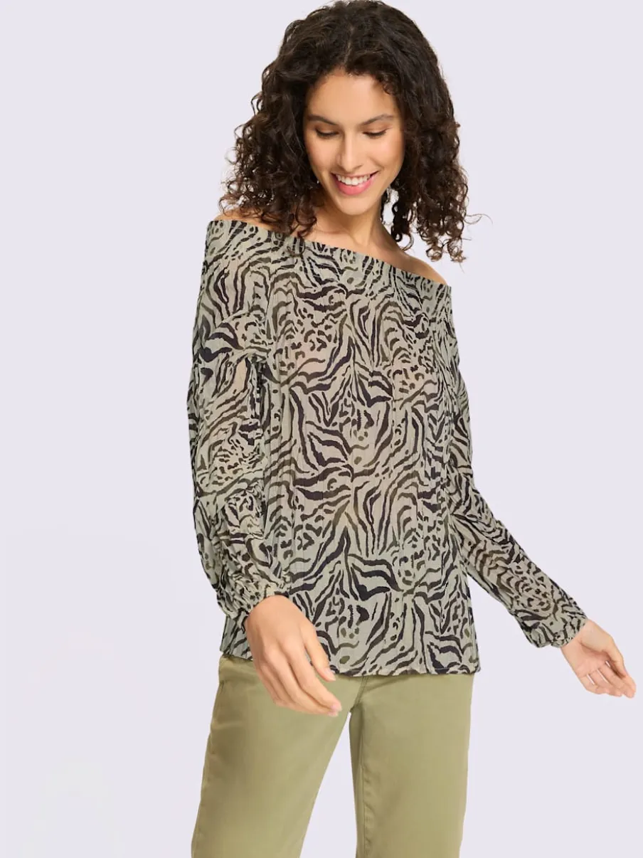 Chemisier avec encolure smockée et motif zèbre